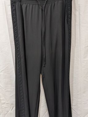 New York & Company Black Wide Leg Boho Lace Side Stripe Pants - XL Tall
